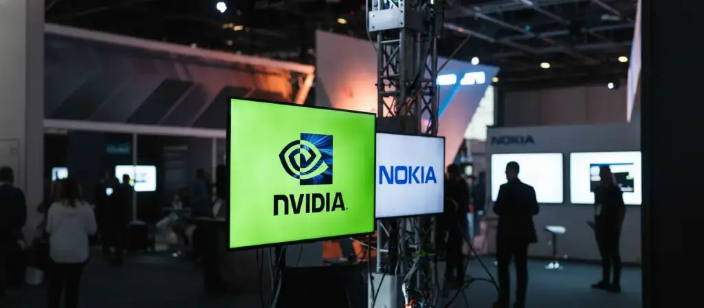 Nokia telecommunications infrastructure and network technology equipment, Nokia 5G network tower and modern telecommunications technology, Nokia and NVIDIA partnership for AI-RAN technology development