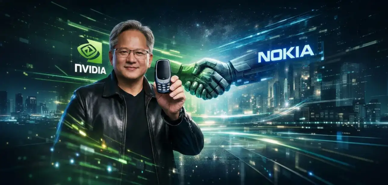 Nokia telecommunications infrastructure and network technology equipment, Nokia 5G network tower and modern telecommunications technology, Nokia and NVIDIA partnership for AI-RAN technology development