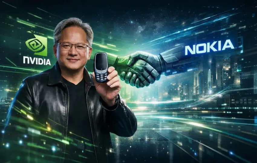 Nokia telecommunications infrastructure and network technology equipment, Nokia 5G network tower and modern telecommunications technology, Nokia and NVIDIA partnership for AI-RAN technology development