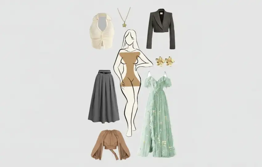 Hourglass figure woman in fitted wrap dress, Best jeans for hourglass body shape styling, Hourglass figure outfit with defined waist belt, Bodycon dress styling for hourglass curves, High-waisted pants hourglass fashion guide