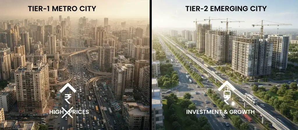 ndian cities real estate investment comparison showing growth, infrastructure, rental yield, and ROI opportunities in 2026