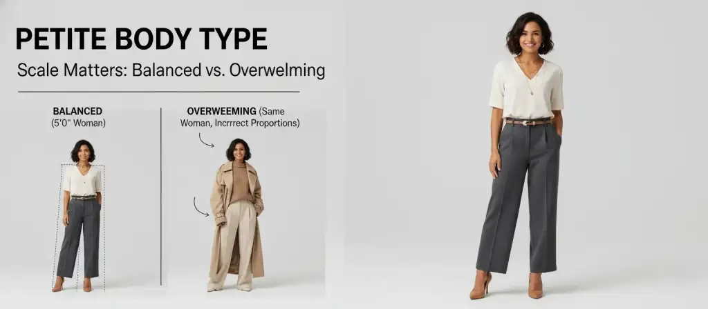 petite body type styling tips, how to dress petite body, petite figure outfit ideas, best clothes for petite women, petite fashion tips, styling petite body type, petite wardrobe essentials, dresses for petite women, petite body outfits, look taller petite styling