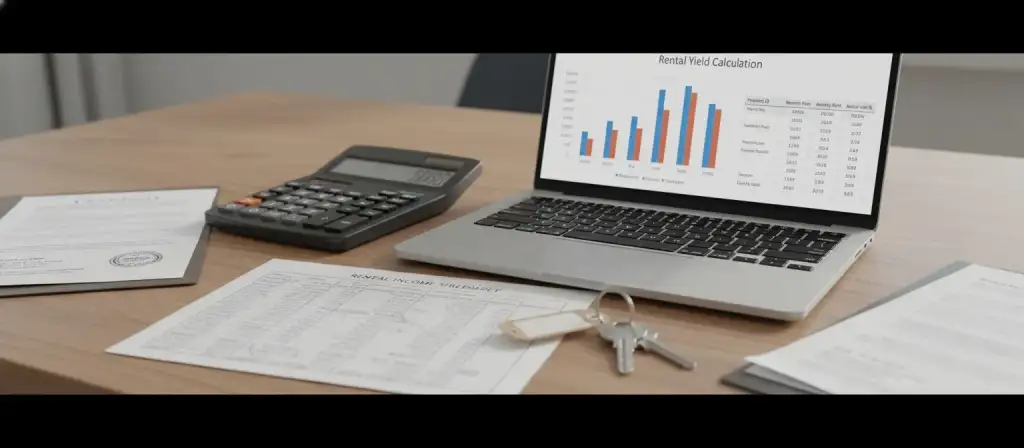 Real estate ROI calculation in India showing rental yield, property investment returns and capital appreciation analysis