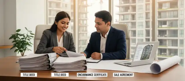 Property documentation checklist for homebuyers in India including title deed verification, encumbrance certificate, RERA registration, sale deed, NOCs and other legal documents required for property purchase.